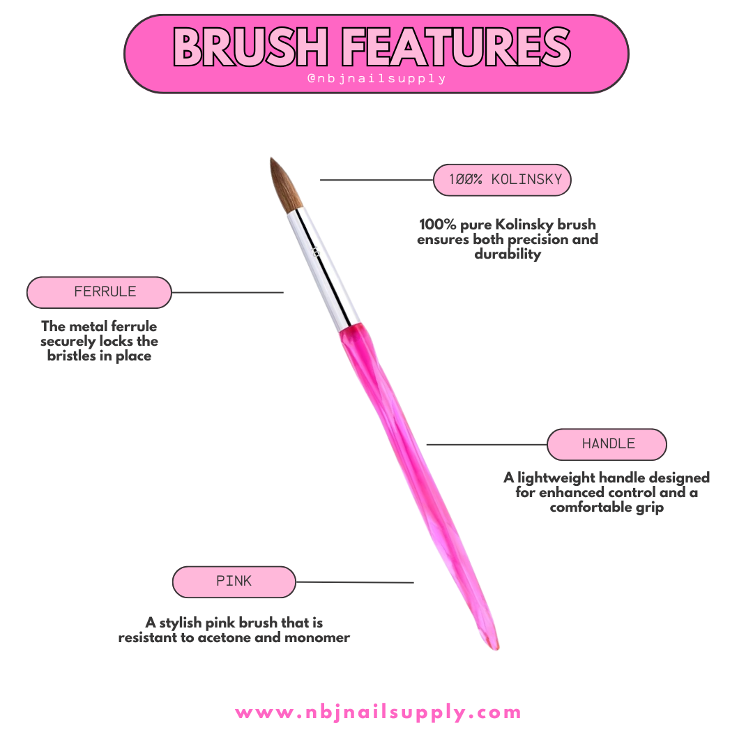 Pink acrylic nail brush (100% kolinsky)