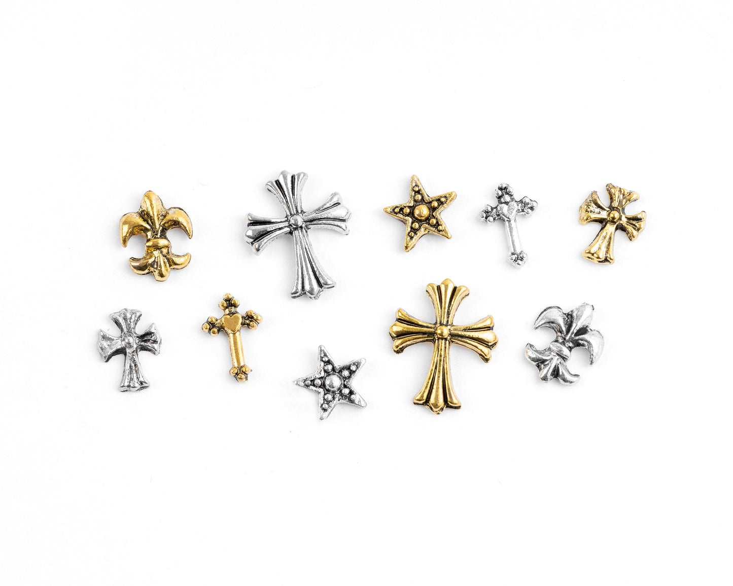 Gold & Silver Chrome Hearts Nail Charms (30 PCS)