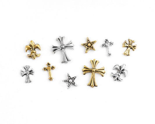 Gold & Silver Chrome Hearts Nail Charms (30 PCS)